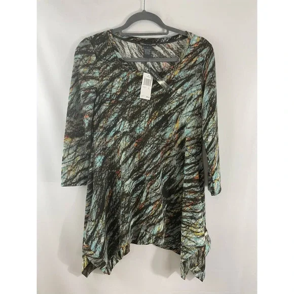 Chelsea & Theodore Womens Top Blouse T-Shirt Size Small Fall Black Blue NEW NWT - Picture 1 of 5